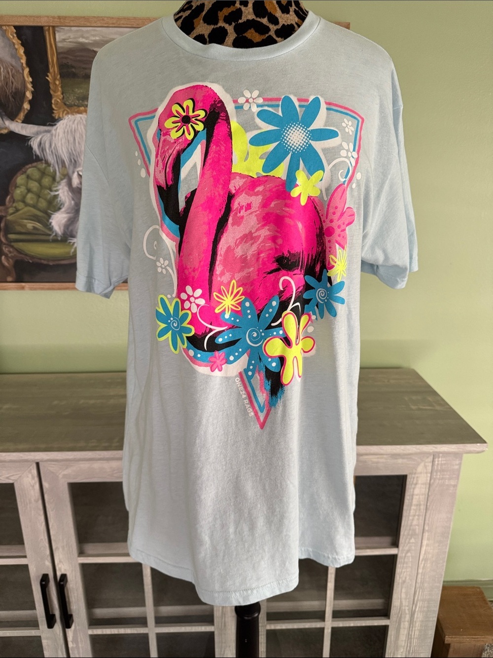 Fancy Flamingo Tee - Lite Blue
